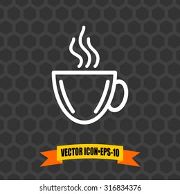 Vector Icon of Coffee Cup on Dark Gray Background. Eps.10.