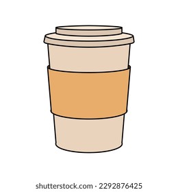 Vector icon of coffee cup takeaway. Paper mug flat emblem, badge, template for logo design isolated on white background. For beverages, café menu layouts, web, applications