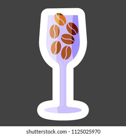 Vector icon of coffee in a glass colored sticker. Vector illustration of a coffee house logo with coffee beans. Layers grouped for easy editing illustration. For your design.