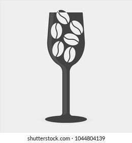 Vector icon of coffee in a glass. Vector illustration of a coffee house logo with coffee beans.