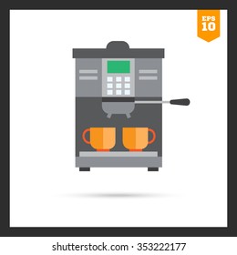 Vector icon of coffee machine with two cups