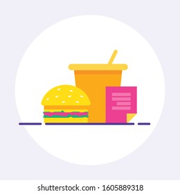 Vector icon cola and burger.Flat style. Stock vector illustration isolated on white background.10 eps