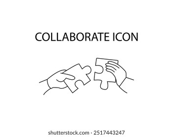 Vector icon for collaborative problem-solving and group effort. Shows two hands connecting puzzle pieces to symbolize unity and teamwork in achieving shared goals.