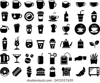 Vector icon collection about cafes, restaurants and fast food