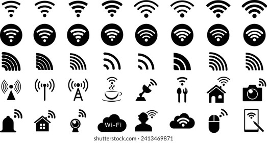 Vector icon collection about radio waves and Wi-Fi