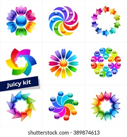 Vector icon collection, abstract colorful logo set for Selling, Business, Technology, Communication, Media, Beauty, Fashion, Ecology activity