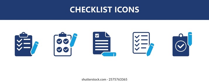 Vector icon collection of checklist designs, including clipboards, documents, and tasks in a clean and modern style