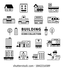 Vector icon collection of commercial facilities.