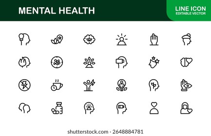 Vector Icon Collection for Mental Health Including Counseling, Mind Care, Emotional Support, and Wellness
