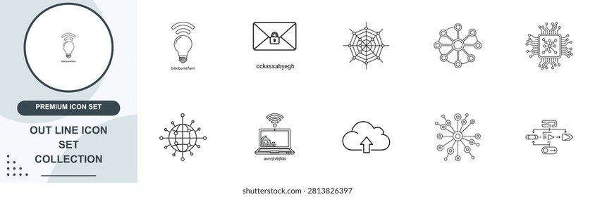 Vector icon collection for network security secure mail laptop wifi web structure data cloud server computing and connections.