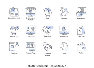 Vector Icon Collection for Online Shopping Workflow, Editable Stroke