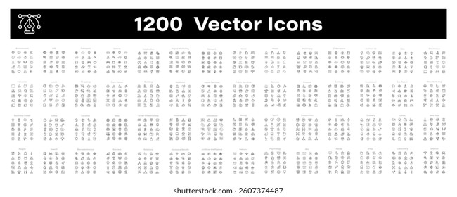 Vector icon collection. Set of 1200 modern thin line icons. Outline icons pack. Thin line editable stroke icons collection. 