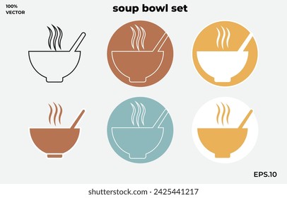 Vector icon collection for soup bowls. Signifying a hot curry bowl. Black bowl icon for serving steamed meals.