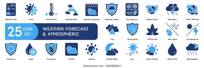 Icono de Vector Colección de pronóstico de Clima y condiciones atmosféricas