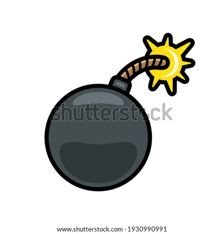 Vector icon, in color with black border lines, of a cannonball with the fuse lit.