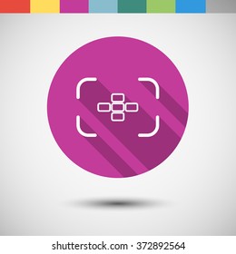 Vector icon in color circle in flat design. Viewfinder of the camera with a lot of focus points.