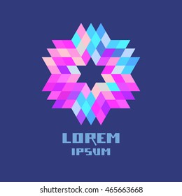 Vector icon with color flower. Logo design template. Sign of geometric style. Decorative illustration for print, web