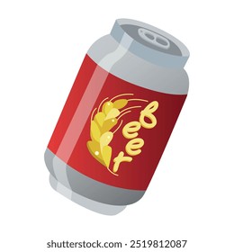 Vector Icon of colored aluminum can with beer on a white background. Can of alcoholic drink with a label. For restaurant or cafe drink menu, for holidays, Oktoberfest