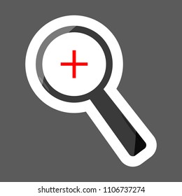 Vector icon colored sticker  magnifying glass,  zoom on illustration. Layers grouped for easy editing illustration. For your design. 