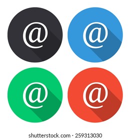at vector icon - colored(gray, blue, green, red) round buttons with long shadow