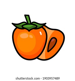 Vector icon of colorful juicy persimmon. Fresh persimmon isolated on white background. Juice or jam logotype.