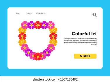 Vector icon of colorful lei. Flower necklace, Hawaiian symbol, summer vacation symbol. Hawaii concept. Can be used for topics like travel, tourism, summer resort