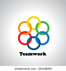 vector icon colorful rings interlocked - teamwork concept. This also represents unity, united people, friendship, partnership, close relationships, bonding