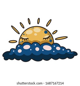  Icono del vector. El sol colorido y las nubes se pueden utilizar para fondos de paredes, rellenos de patrones, fondos de páginas web, texturas superficiales.