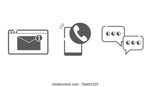 Vector icon for communication with telephone, mail and bubble tag symbol