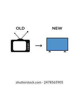 Vector comparativo entre el televisor retro y el nuevo televisor lcd