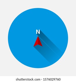 Vector icon of the compass. Illustration of a compass symbol for determining the sides of the world icon on blue background. Flat image with long shadow.