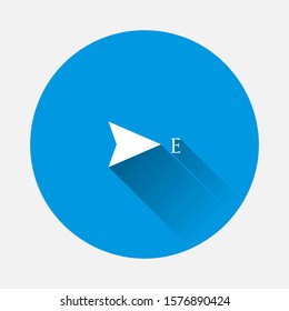 Vector icon of the compass. Illustration of a compass symbol for determining the sides of the world icon on blue background. Flat image with long shadow.