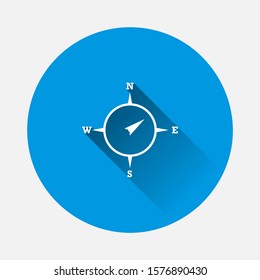Vector icon of the compass. Illustration of a compass symbol for determining the sides of the world icon on blue background. Flat image with long shadow.