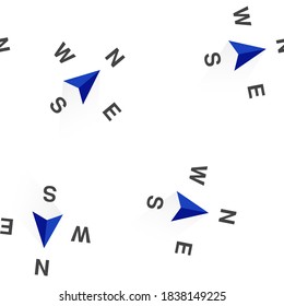 Vector icon of the compass. Illustration of a compass symbol for determining the sides of the world seamless pattern on a white background.  