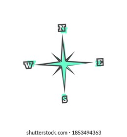 Vector icon of the compass. Illustration of a compass symbol for determining the sides of the world cartoon style on white isolated background.