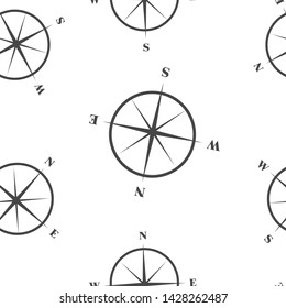 Vector icon compass with indication sides of the world. Illustration compass symbol for determining the sides of the world seamless pattern on a white background.