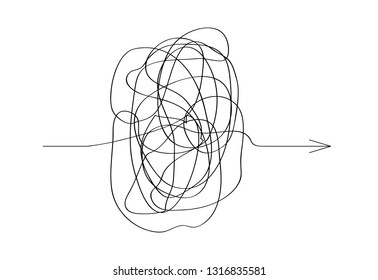 Vector icon of complicated way with scribbled round element, chaos sign .