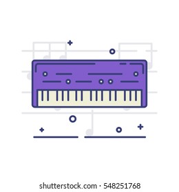 Vector icon of the composer on white background with notes. Musical instruments and equipment topic.