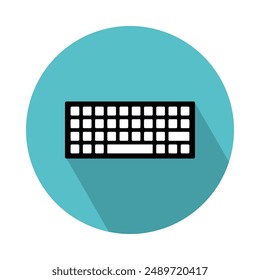 Vector icon of computer keyboard keys, keyboard flat design on circle background with shadow.