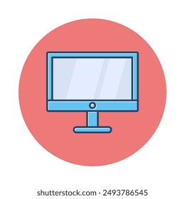 Vector icon of a computer monitor with a circle background.