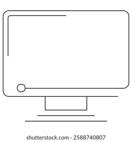 Vector icon of a computer monitor with a minimalistic digital connection element. Thin black line illustration on a transparent background. Scalable and editable stroke width for customization