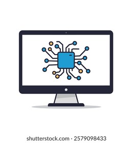 Vector icon: A Computer screen displaying an AI algorithm on a white background
