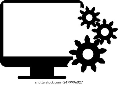 vector icon of computer screen with gears. flat vector.