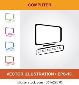 Vector Icon Of Computer With Title & Small Multicolored Icons. Eps-10.