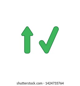 Vector icon concept of arrow pointing up and check mark. Colored outlines.