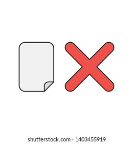 Vector icon concept of blank paper with x mark. Black outlines and colored.