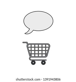 Vector icon concept of blank speech bubble over shopping cart. 