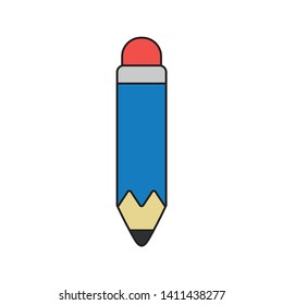 Vector icon concept of blue pencil. Black outlines and colored.