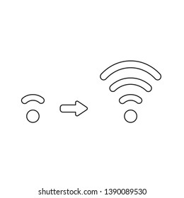 Vector Icon Concept Of Boost Wifi Signal Low To High. Black Outlines.