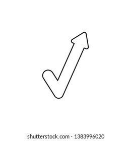 Vector icon concept of check mark with arrow pointing up. Black outlines.